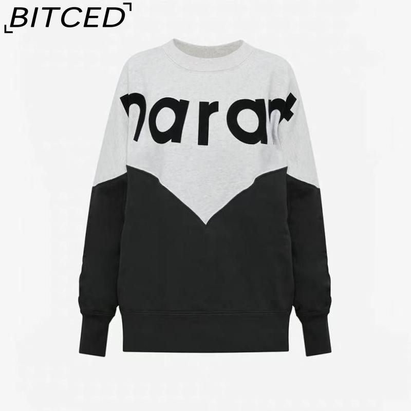 BITCED Women's Winter Colour-Blocked Fleece-Lined O-Neck Sweatshirt