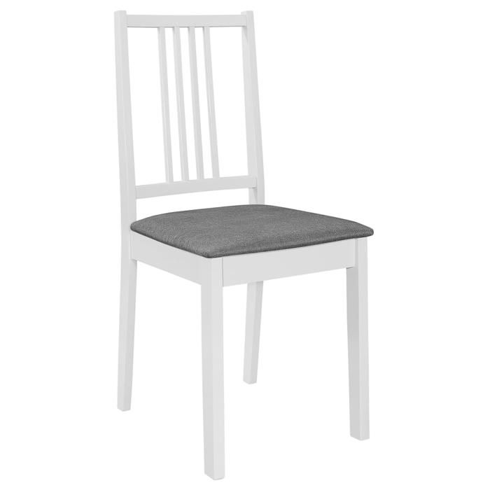 Chaises de salle à manger - Maison Exclusive - blanc &amp; gris - bois massif - lot de 4 avec coussins