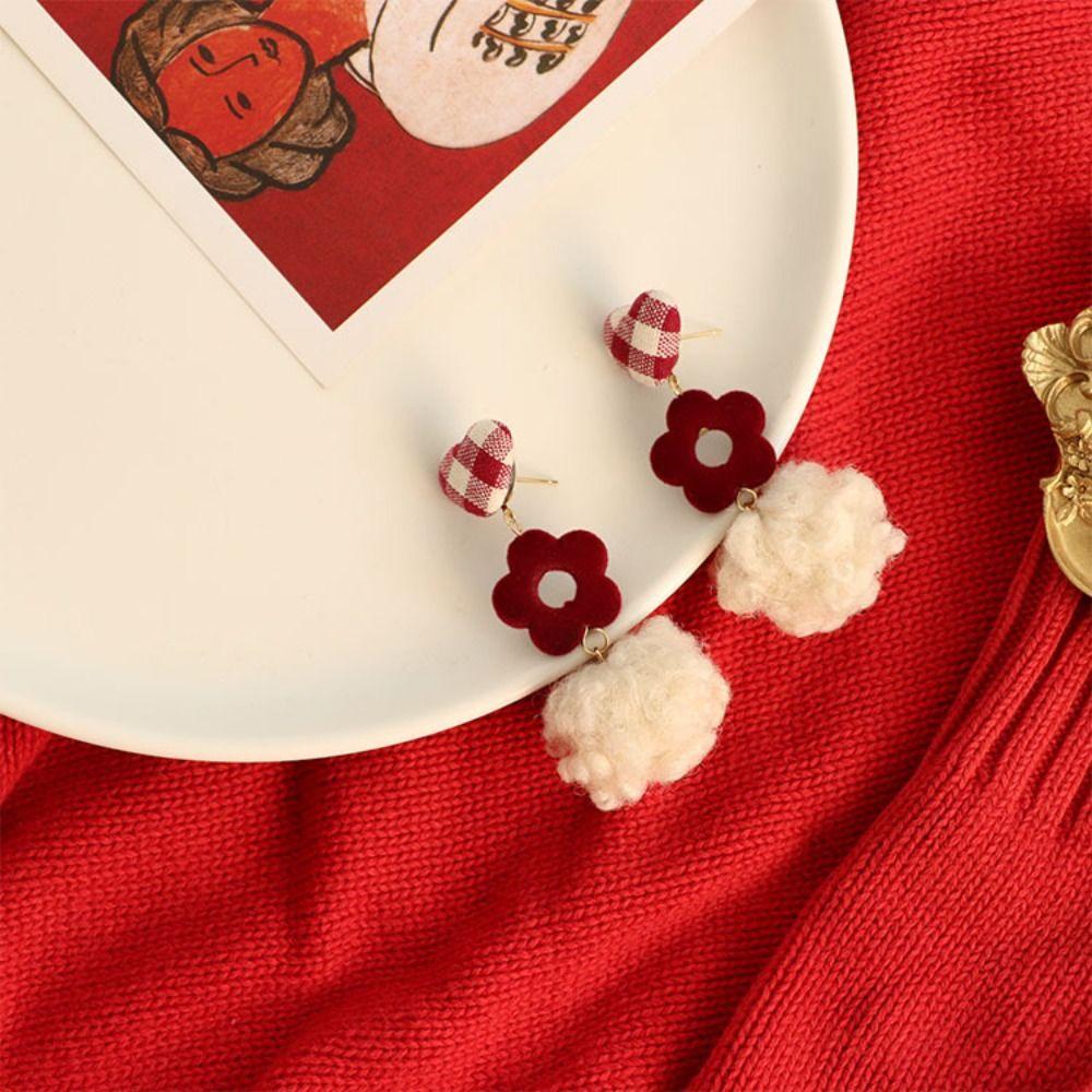 Gifts Wine Temperament Christmas Earrings Red Velvet Ear Clip Heart Stud Earrings Jewelry Gifts