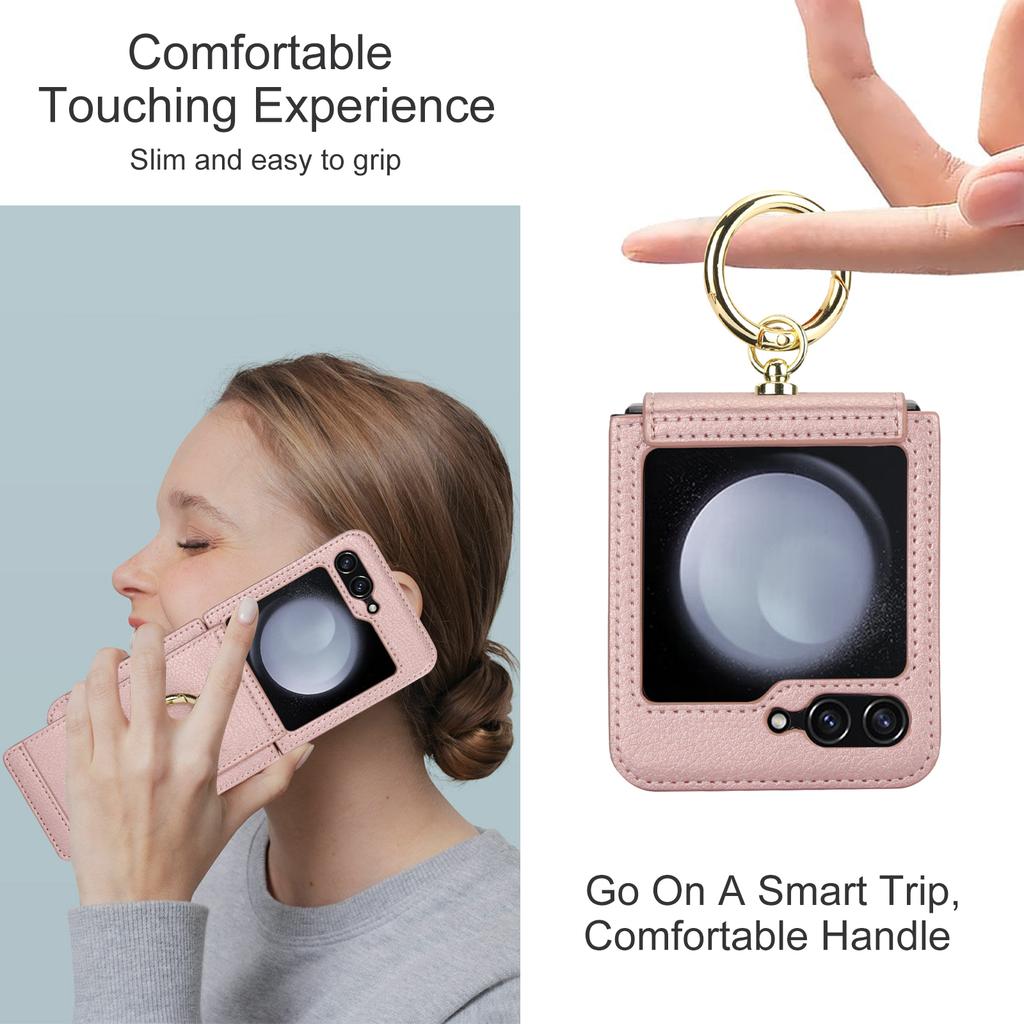 Ring Holder Cards Solt Wallet Leather Case For Samsung Galaxy Z Flip 5 4 3 5G Wristband Case Flip4 Flip3 Stand Shockproof Cover