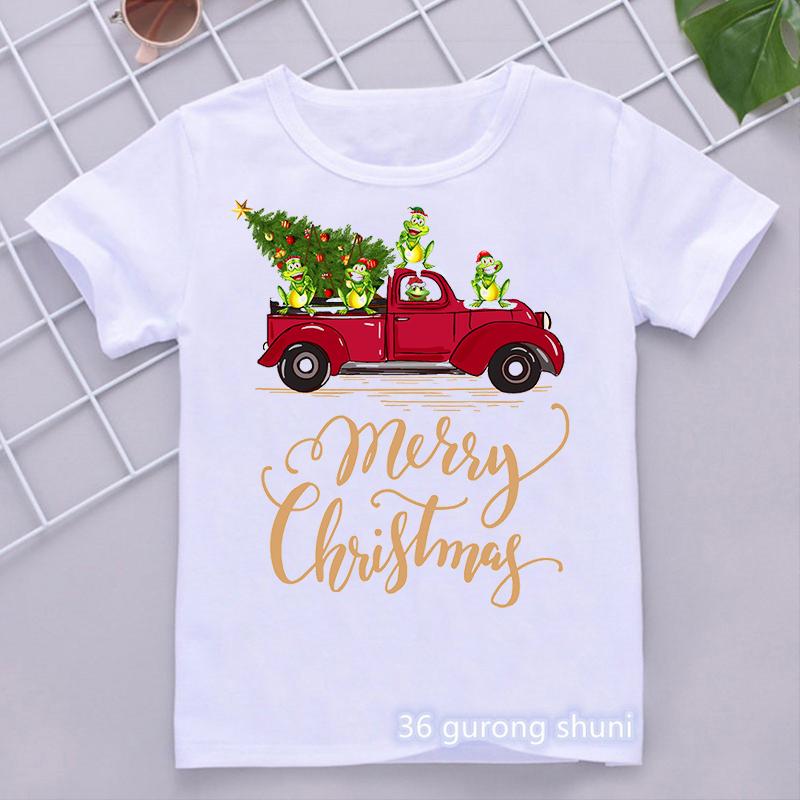 Fröhliche Weihnachten Weihnachtsmann Auto Grafikdruck T-Shirt Mädchen/Jungen Kinderkleidung Lustig Harajuku Kawaii Kinder Sommer Tops Shirt