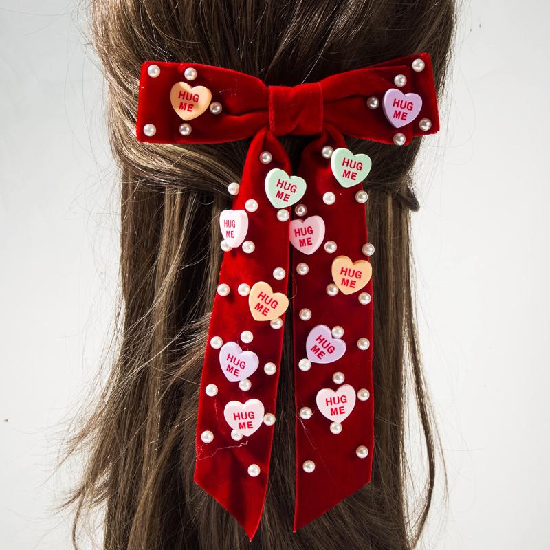 Single Item Fashionable Women's Rhinestone Pearl Party Spring Clip, Christmas Bow Hairpin Hair Essentials