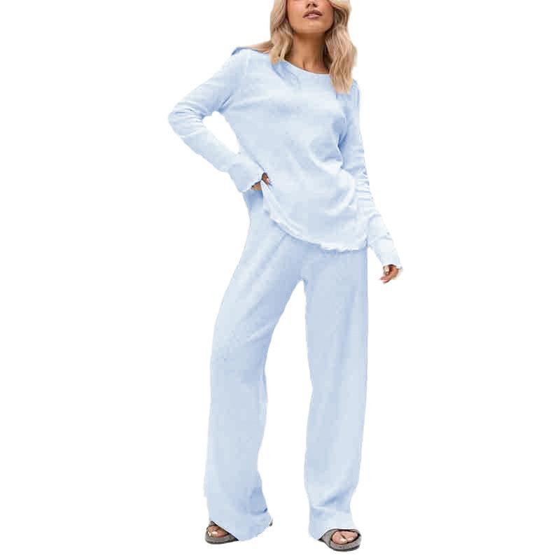 

Pajamas women s spring and autumn thin fashion pure cotton round neck loungewear new long-sleeved trousers set XL синій