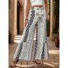 Casual Vacation Style Lace-up Geometric Floral Print Wide-leg Pants for Women