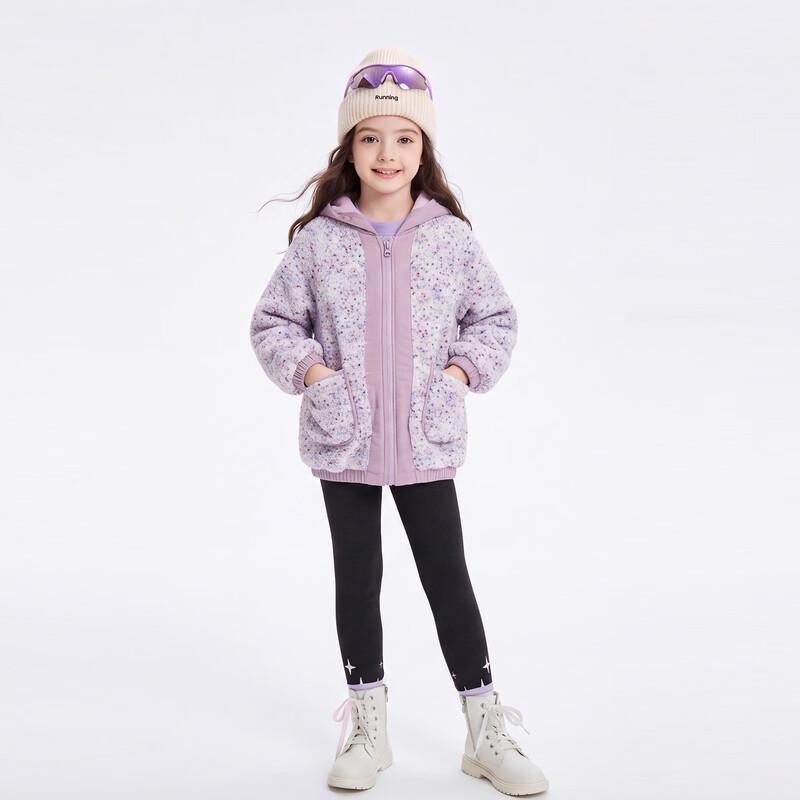 Girls' Floral Fleece-Lined Hooded Winter Jacket