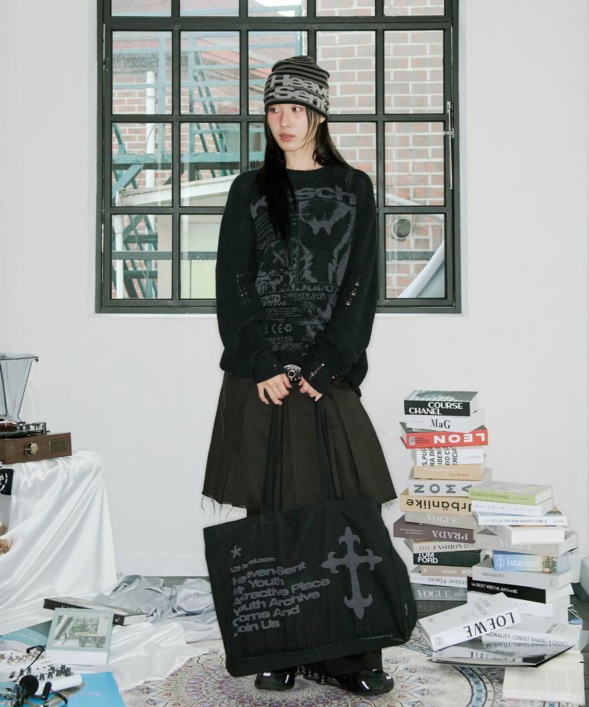 ODDSTUDIO Grunge Angel Graphic Damaged Knit - Black