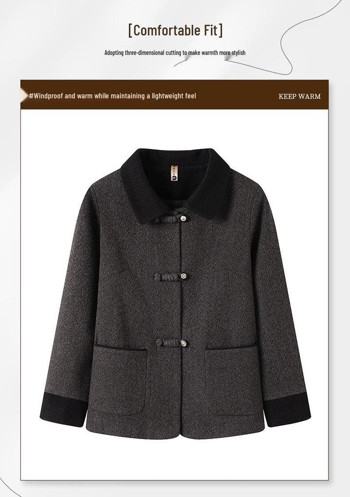 Elegant Woolen Lapel Jacket for Middle-Aged Mothers - Spring/Autumn Fashion Top