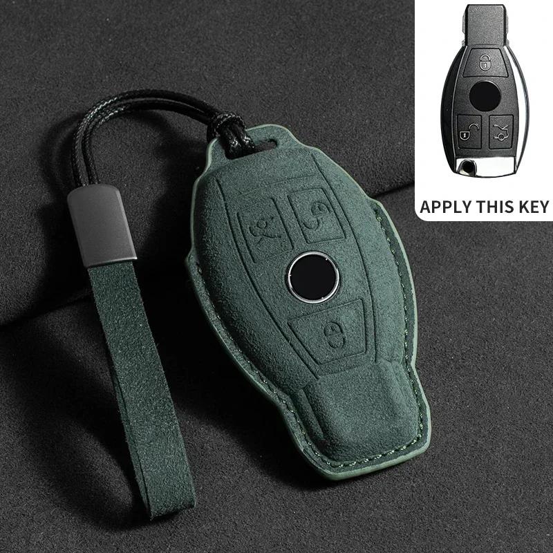 Suede Car Key Case Cover Protector Shell for Mercedes Benz A C E S G Class GLC CLE CLA GLB GLS W177 W205 W213 W222 X167 AMG