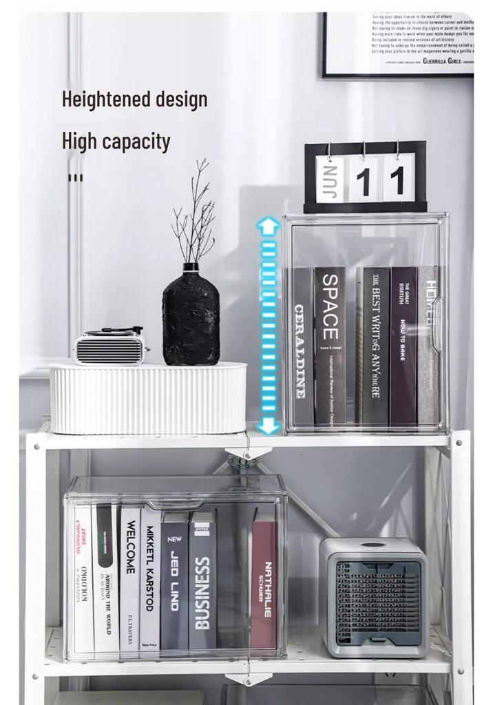 Acrylic Transparent Bookshelf: Dustproof, Large-Capacity Magazine & CD Display Box.