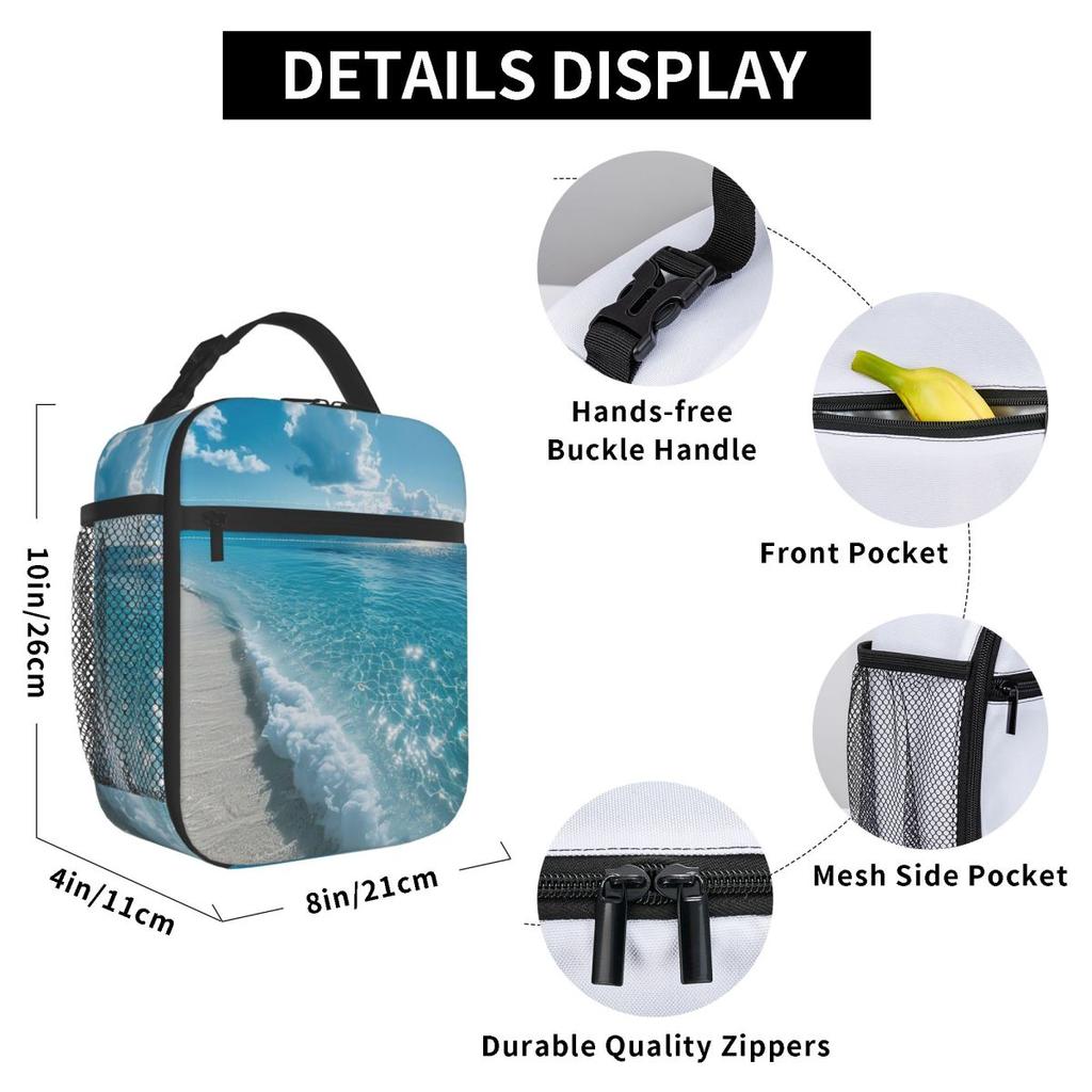Light Blue Sea Wave Insulated Lunch Bag for Women Kids Portable Food Boxes Thermal Lunch Box Tote
