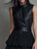 Leather Sleeveless Layered Dress - Spring/Summer Fashion Trend, European American Style