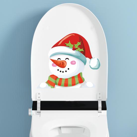 Christmas Toilet Sticker Removable Waterproof Self-adhesive Santa Claus Snowman Elf Gnome Bathroom Wall Toilet Seat Lid Decoration Decal