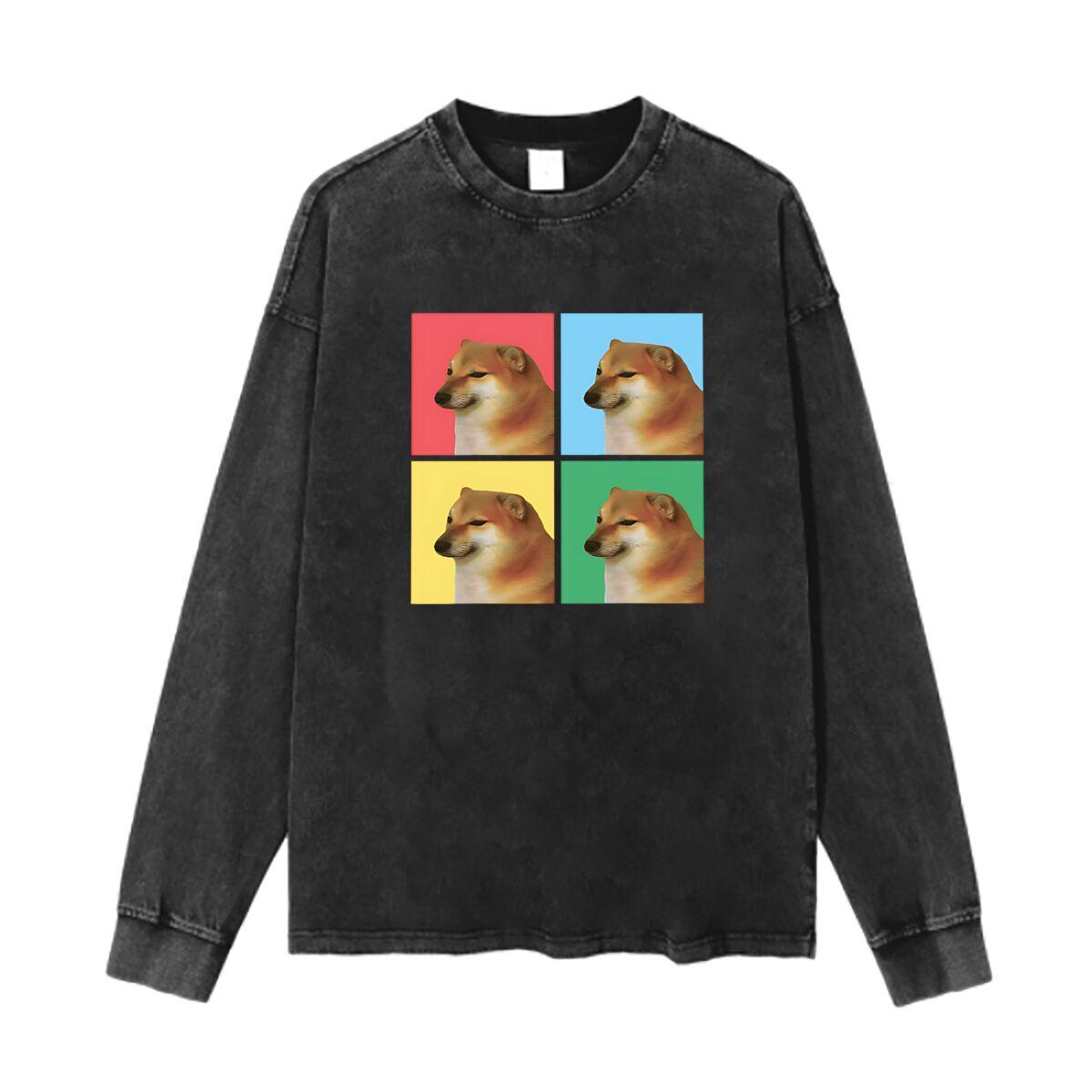 

Cheems Doge Graphic Washed Cotton Vintage Solid O Collared Long Sleeve T Shirt For Men & Women - Men s Summer Cotton Graphic Tee 5XL різнокольоровий
