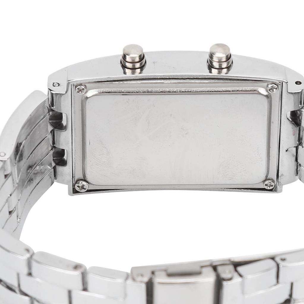 Men's LED Watch Ique Binary Time Mode Display Convex Arc Structure Silver Electronic Wristwatch (Small 8x26cm)