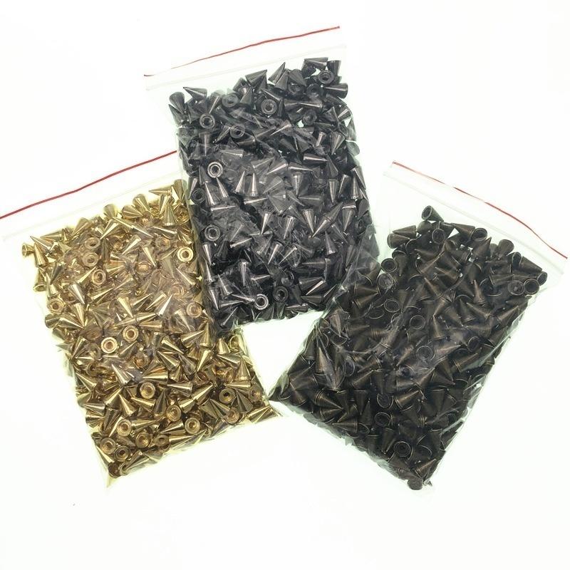 100Pcs Black Gold Silver Cone Studs And Spikes DIY Craft Cool Punk Garment Rivets For Clothes Bag Shoes Leather DIY Handcraft
