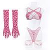 1 Set Damen Unterwäsche Set Inklusive Handschuhe und Oberschenkelringe Kettendekor Herzprint G-String Ausgeschnitten Verstellbares Kreuz