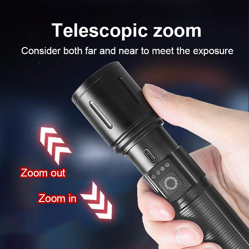 High Power LED Flashlight Rechargeable Type-C Flashlight 26650 Super Bright Long Range Torch Camping Lantern Fishing Lamp