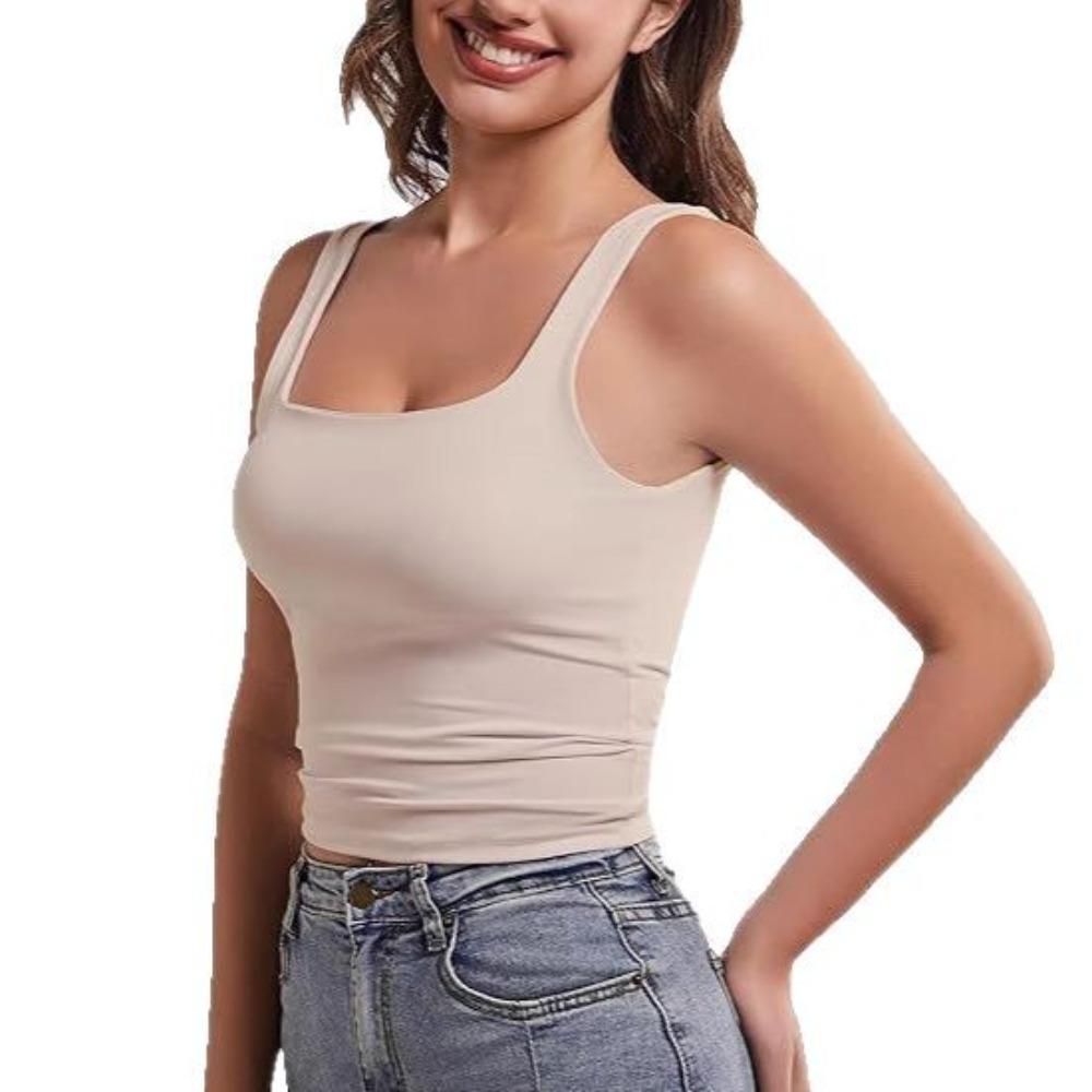 Square Neck Tank Top Wide Shoulder Straps Crop Tops Women Summer Camis Solid Color Camisole Fashion Tube Female Sleeveless Cropped Vest Y2K Clothes