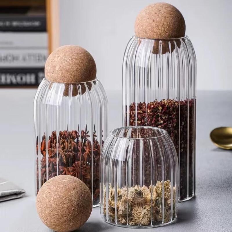 ZISIZ Striped Glass Storage Jar Set with Cork Stopper