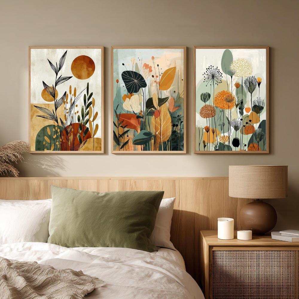 3pcs Frameless Bohemian Plant Wall Poster Modern Minimalist Wall Decor Living Room Flower Living Room Abstract Flower Printing