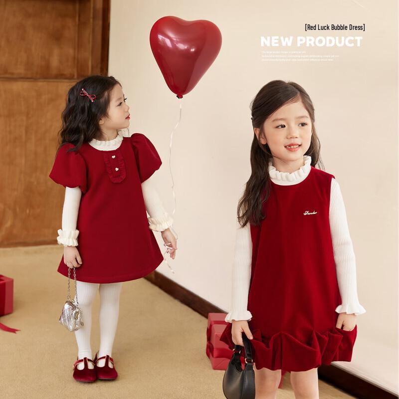 LUSON Baby Girl s Red Fleece-Lined New Year Dress 100