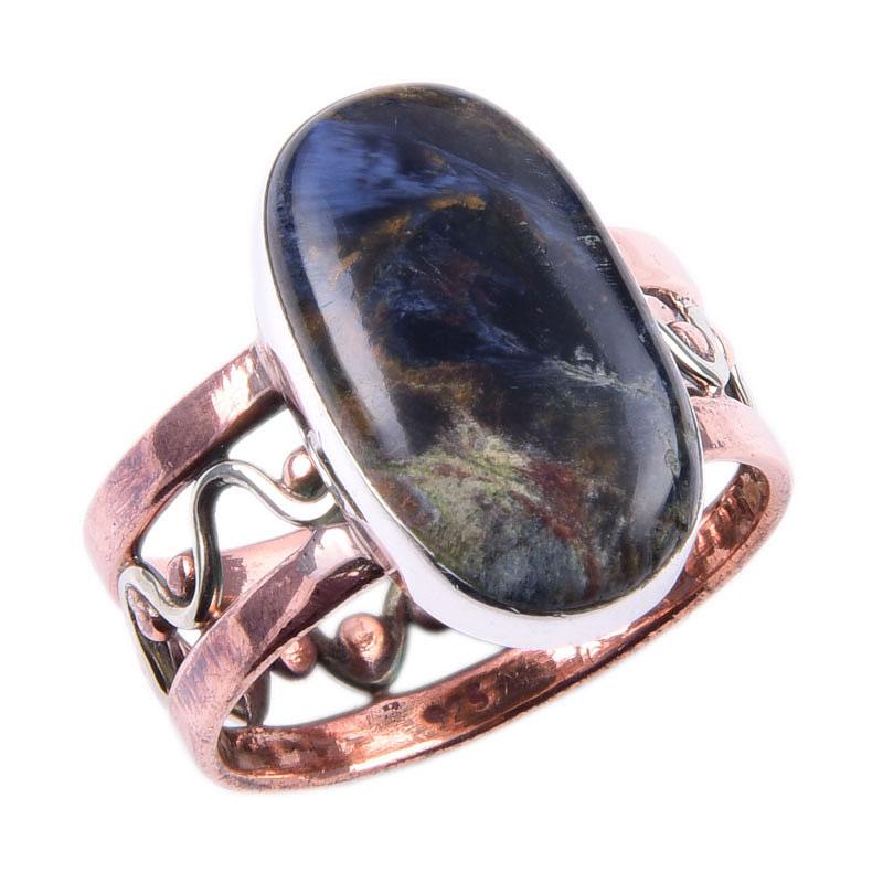 Natural Pietersite Gemstone 925 Sterling Silver Jewelry Two Tone Ring S.8.5 c4J16