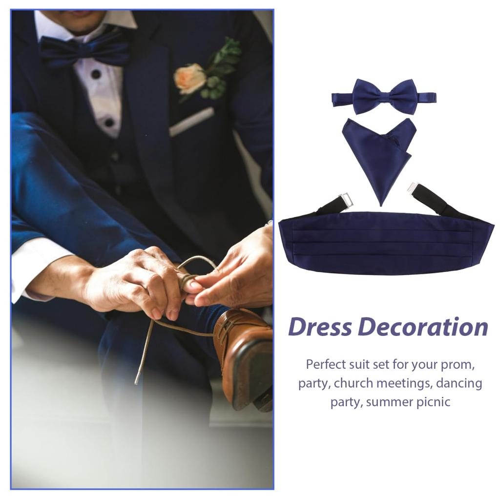 [ABOOFAN] Cummerbund, Bow Tie, Pocket Square 3-Piece Set - Tuxedo, Formal Suit, Men's Tailcoat, Wedding, Party, Adjustable Size (Royal Blue)