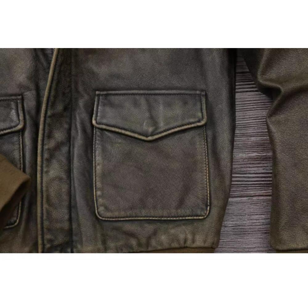 Chinese Size Classic Military A2 Air Force Leather Flight Jackets Vintage Stonewashed Cow Leather Jacket Men Soft Cowhide Mens Coat