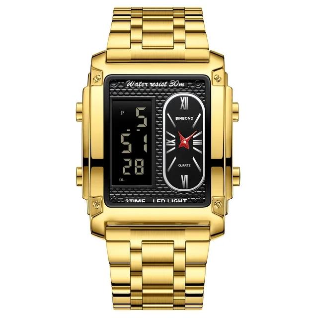 BINBOND 2311 Luxury Men's Quartz Watch Luminous LED Electronic Watch for Man Water-Resistant Stainless Steel Strap Reloj Hombre