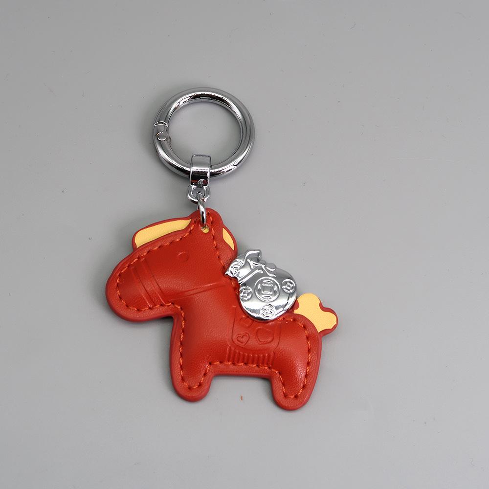Instant Wealth Leather Keychain with Cartoon Pony Pendant for Couples – Trendy Bag and Car Accessory