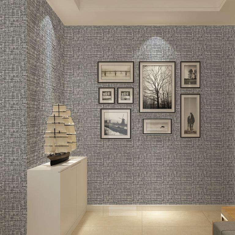 Linen Texture Self-Adhesive Waterproof Wallpaper for Bedroom & Living Room - Thickened, Solid Color, Moisture-Proof, Simple Design.