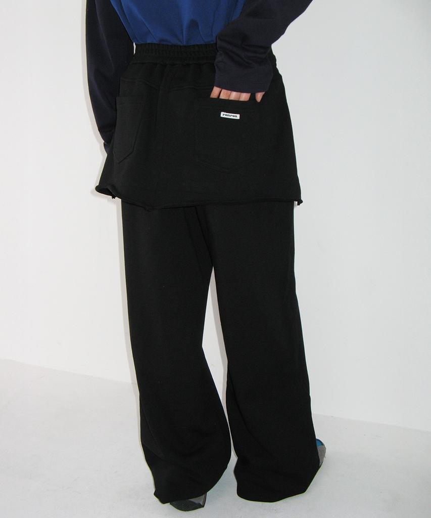 RONRON Skirt Layered Sweat Pants Black