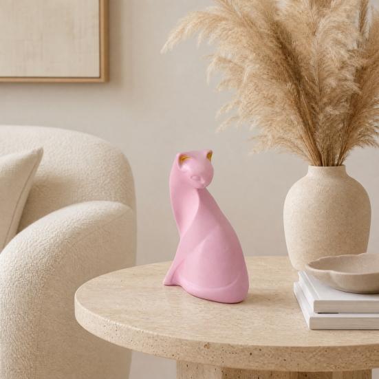 Rosa Katzenstatue, Kleine Tierfigur aus Harz, Minimalistische Moderne Kunst Katzenfigur für Zuhause Wohnzimmer, Büroregal Dekoration