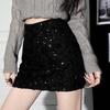 Women's Autumn/Winter 2025 Sparkling Sequin Wool A-Line Skirt - High Waist, Hip-Hugging, Slimming Short Skirt