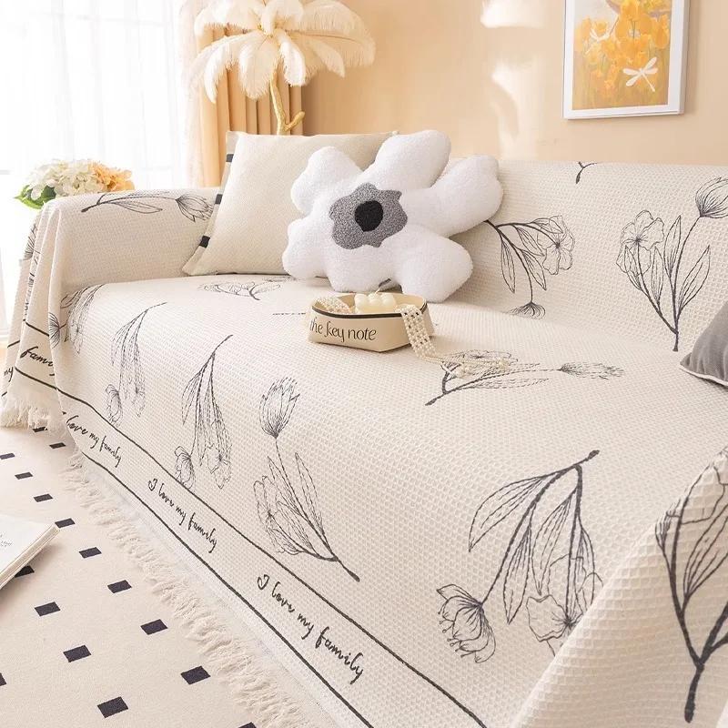 1PC Chenille Sofa Towel for Living Room French Style Home Decoration Sofa Cover Printing Couch Cover Tassel Edge Sofa Cushion