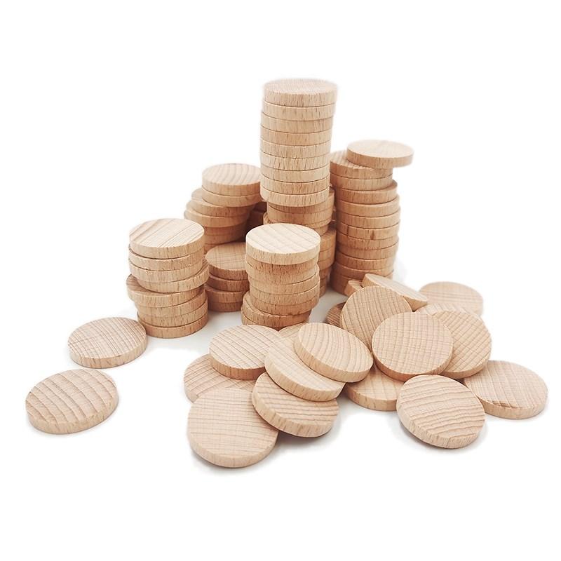 1.5CM Unfinished Round Wooden Block Blank Round Wood Slices for DIY Craft Decoration, Natural Beige Wooden Discs
