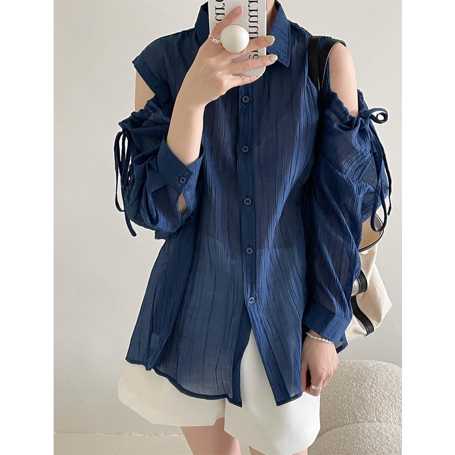 

Летние женские тонкие свободные женские повседневные рубашки с открытыми плечами и открытой солнцезащитной одеждой