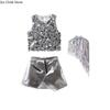 Girls Hip Hop Silver Shawl Sequin Tank Top Street Dance Skirts Kids Shiny Jazz Costumes Clothes Sets Children K-pop Streetwear