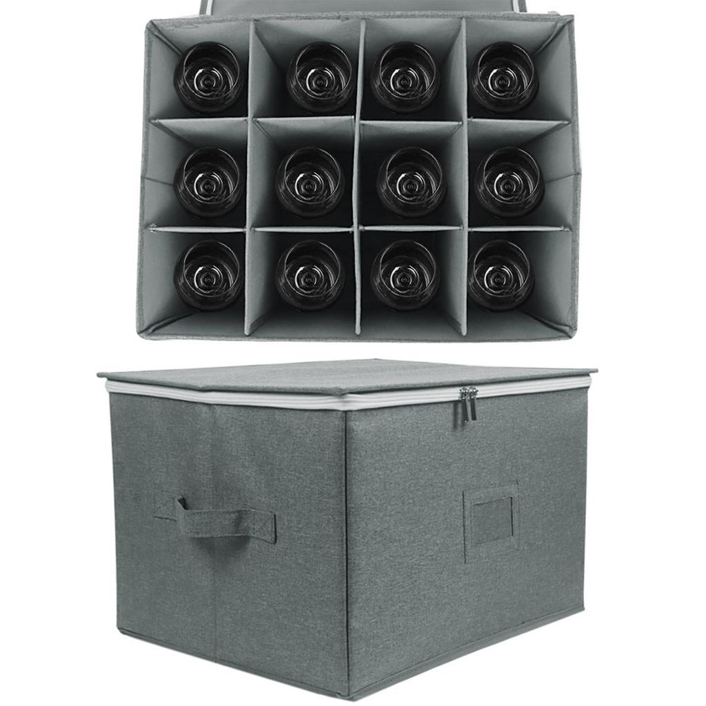 Foldable Wine Glass Organizer With Compartments and Handle Crystal Champagne Holder Stackable Hard Shell Storage Case