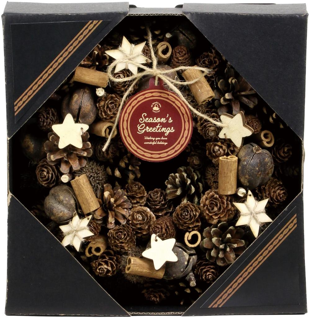 SG Wonder Zone Wreath Diameter 24cm Pinecone Chic Christmas Wreath In a Cosmetic Box Gift Present Decoration Entrance Flower Wreath Interior Gift