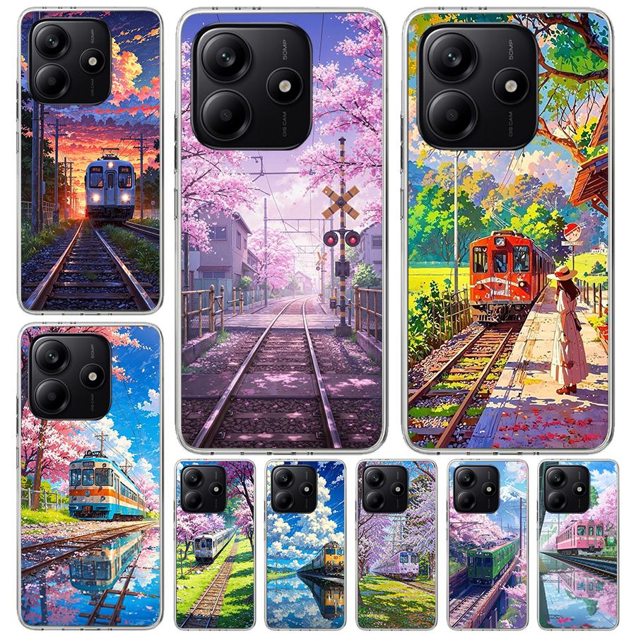 Retro Japanese Sakura Train Soft Phone Case For Xiaomi Redmi Note 15 14 14S 13 12 Pro Plus 12S 11 11S 11E 10 10S 11T 5G Fundas C