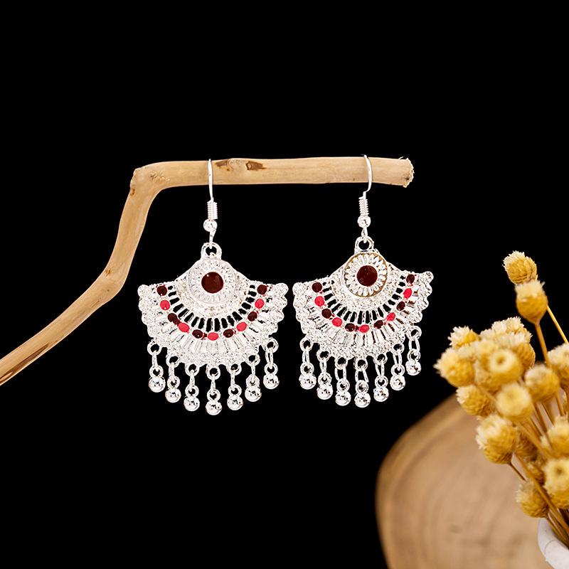 Vintage Ethnic Miao Silver Teardrop Tassel Earrings