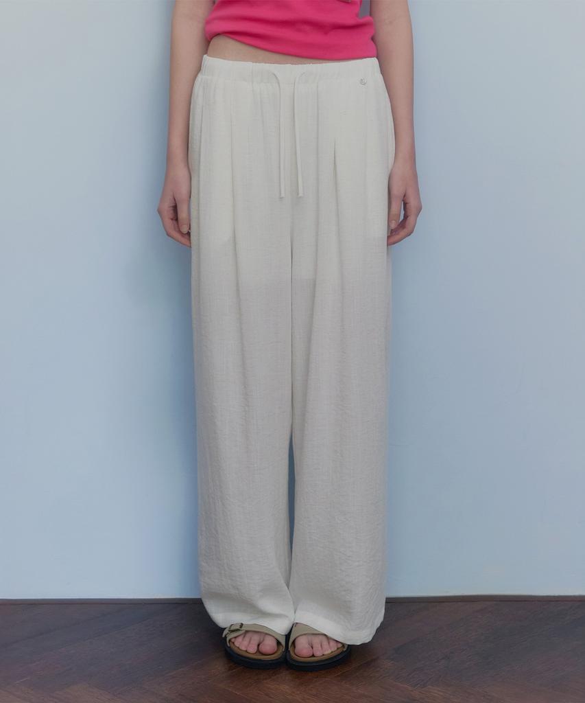Teuwi Ont Linen Pintuck Elastic Waist Long Pants