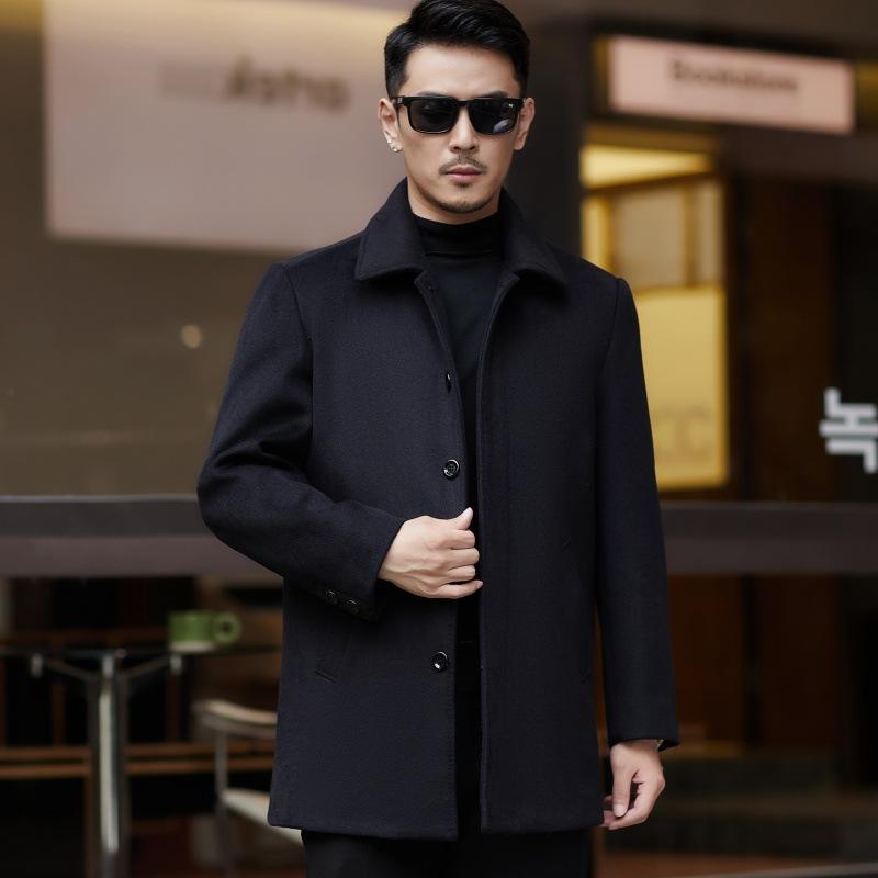 

Новая зимняя куртка высокого класса для мужчин среднего и пожилого возраста, повседневное шерстяное пальто средней длины, куртка с отворотом в стиле папы на пуговицах 195