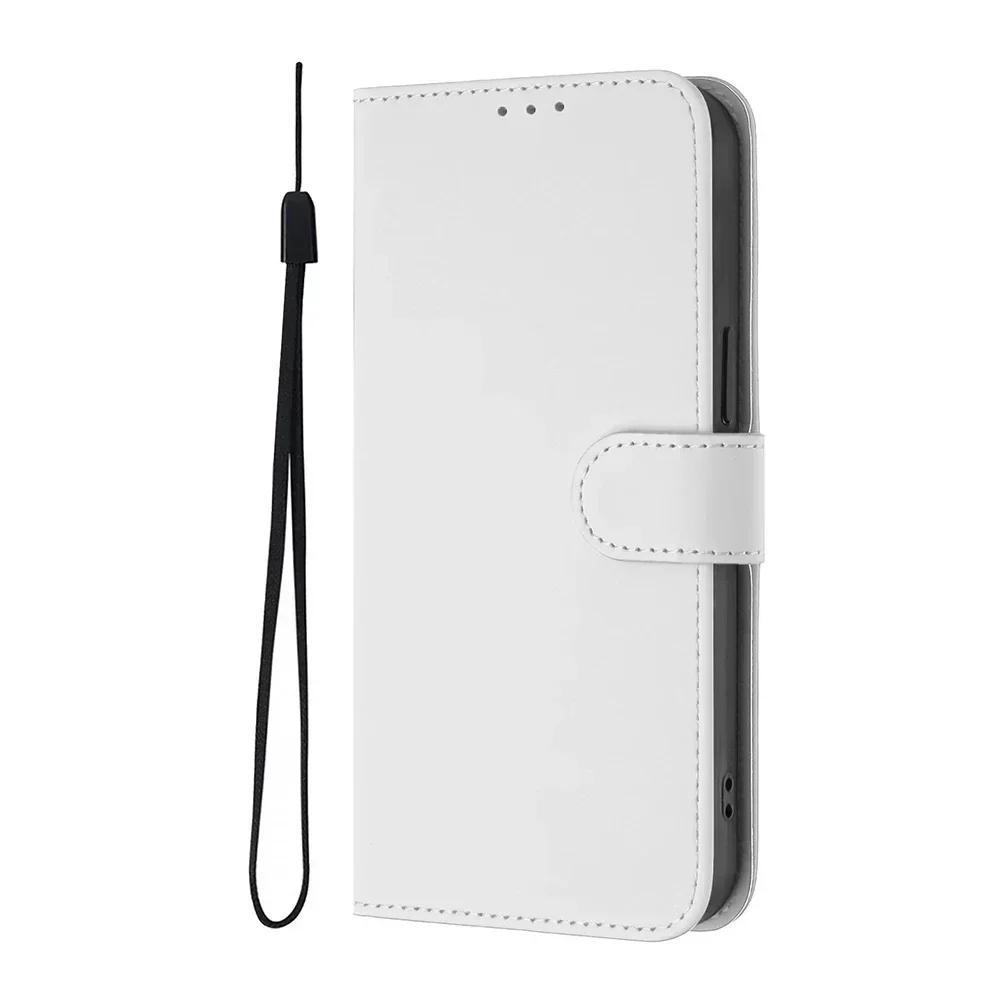 Solid Color Wallet Case for Realme 13 Pro Plus 12 GT 6 6T C67 C65 C63 C61 C55 C53 C51 Note 60 50 Card Holder Strap Phone Cover