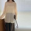 2024 Spring and Autumn New Lazy Wind Loose Long Sleeve Fashion Hollowed-out Slit Knitted Blouse