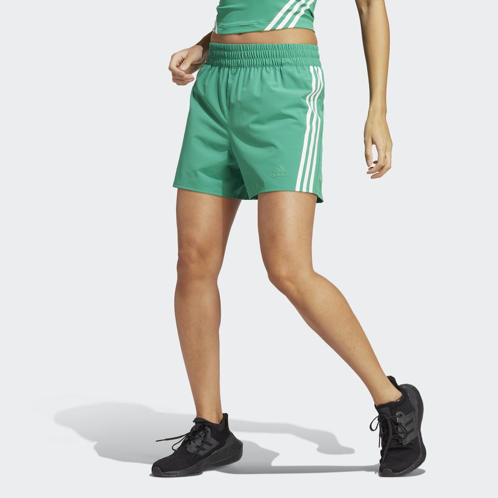 Adidas Logo Print Three Stripe Shorts Women Bottoms Green HS2363