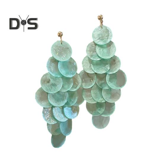 1 Pair Long Style Multi-Layer Drop Earrings Translucent Metal Needle Design Artificial Crystal Shell Tassel Earrings