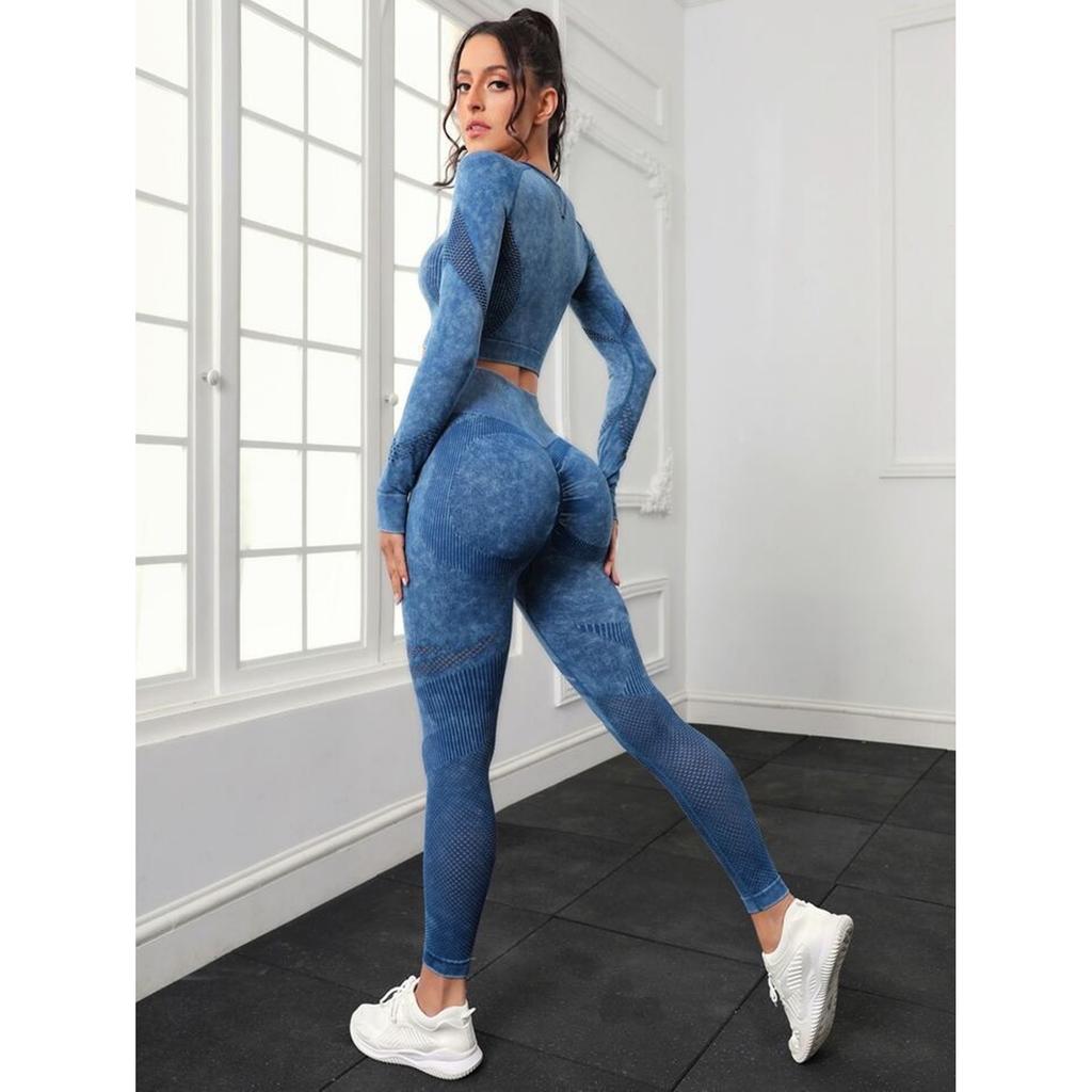Fitness-Leggings High Waist Yoga-Leggings für Damen Push-Up Formgebend Elastische Sport-Tights S Blau