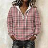 Women's Long Sleeve Pullover Hoodie with Plaid Print and Drawstring Casual Top